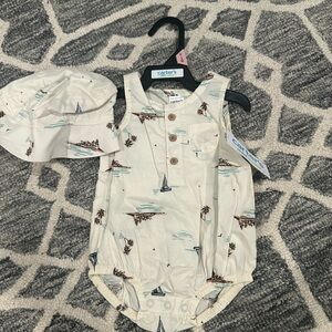 Carter's Cream Nautical Print Baby One-Piece with Hat